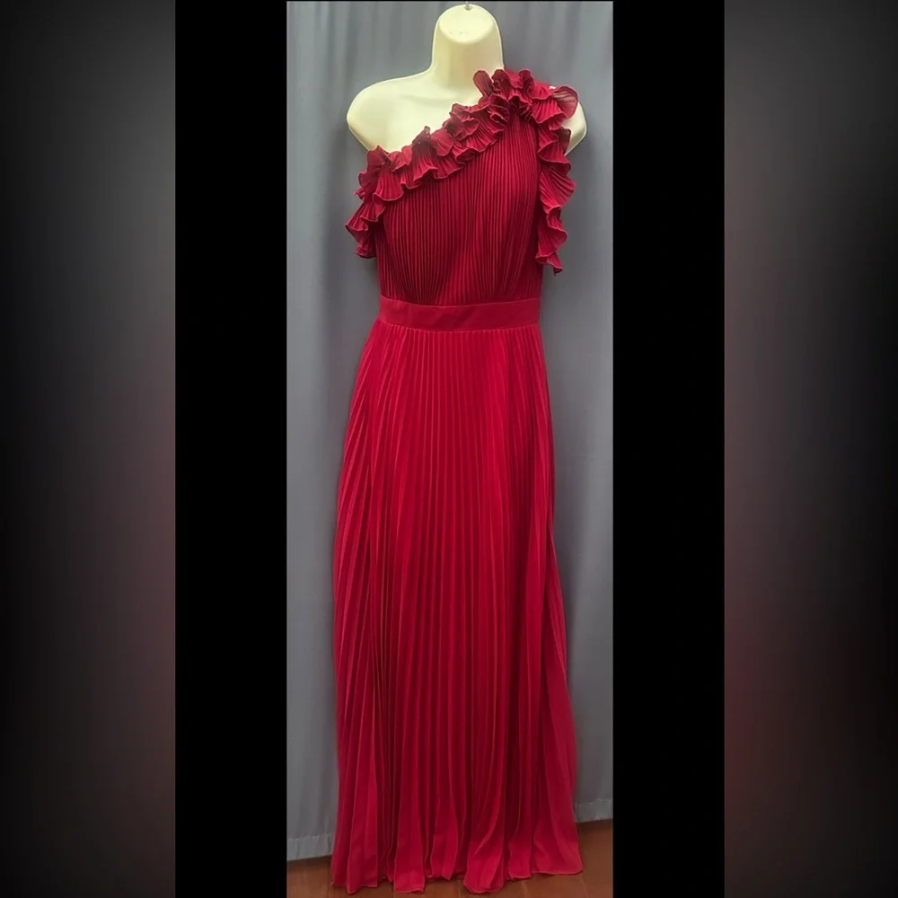 Dress The Population Vida One-Shoulder PleatedChiffon Gown,garnet,szS(4),new$349 - Picture 4 of 11